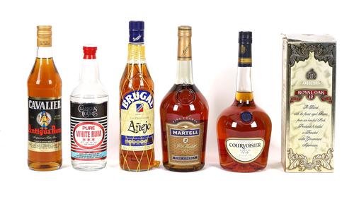 SIX BOTTLES OF RUM AND COGNAC (6)