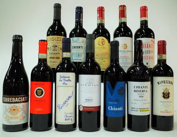 10 BOTTLES CHIANTI AND 2 ITALIAN RED WINES