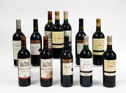 TWELVE BOTTLES OF RED WINE INCLUDING PRESTIGE DE CALVET BORDEAUX (12)