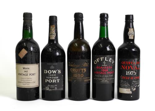 FIVE BOTTLES OF VINTAGE PORT INCLUDING DOW'S 1966 VINTAGE PORT (5)