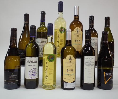 12 BOTTLES TURKISH, CHINESE, MYANMARESE, AND INDIAN WHITE WINE
