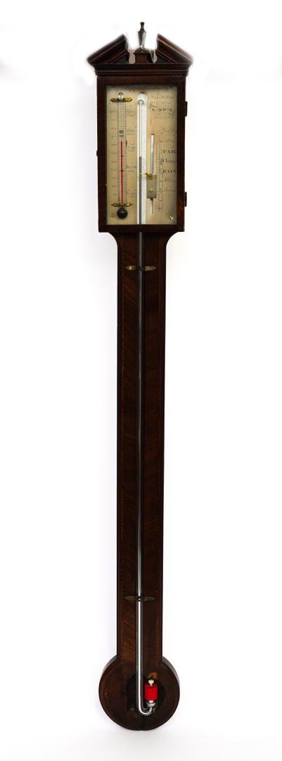 JOSEPH SOMALVICO, LONDON: A GEORGE III MAHOGANY STICK BAROMETER