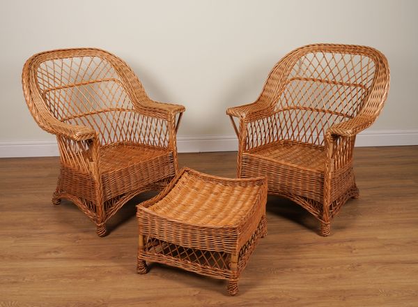 A PAIR OF WICKER WORK TUB BACK EASY ARMCHAIRS (3)