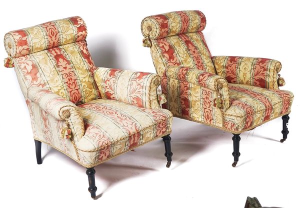 A PAIR OF 19TH CENTURY FRENCH EASY ARMCHAIRS