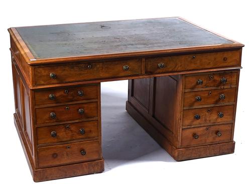 A 19TH CENTURY WALNUT PARTNERS' DESK
