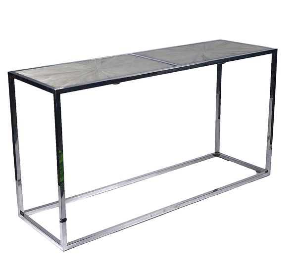 A MODERN POLISHED STEEL RECTANGULAR CONSOLE