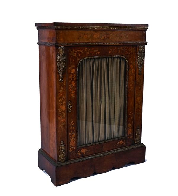 A VICTORIAN GILT-METAL MOUNTED FIGURED WALNUT PIER CABINET