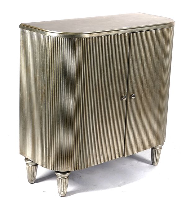 HUDSON LIVING; A MODERN SILVER PAINTED TWO DRAWER DRINKS CABINET