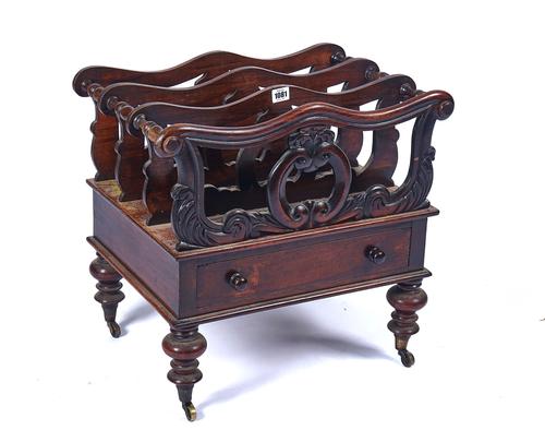 A 19TH CENTURY ROSEWOOD THREE DIVISION CANTERBURY