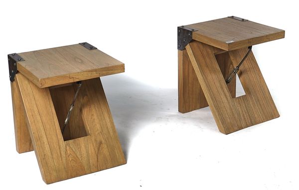 WILLIS & GAMBIER; A PAIR OF STEEL MOUNTED INDUSTRIAL DESIGN SIDE TABLES (2)