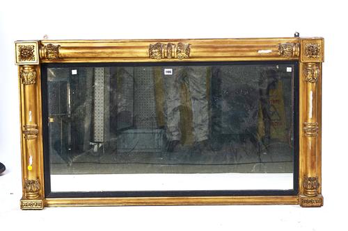 A WILLIAM IV GILT FRAMED RECTANGULAR OVERMANTEL MIRROR