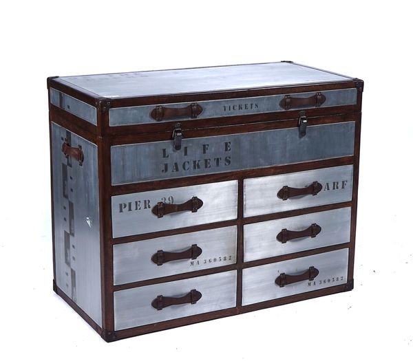 A MODERN SIDE CABINET MODELLED AS A 19TH CENTURY TRAVELLING TRUNK