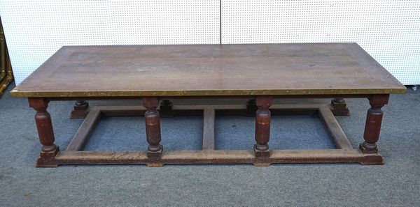A LATE 19TH CENTURY OAK PLANK TOP REFECTORY TABLE