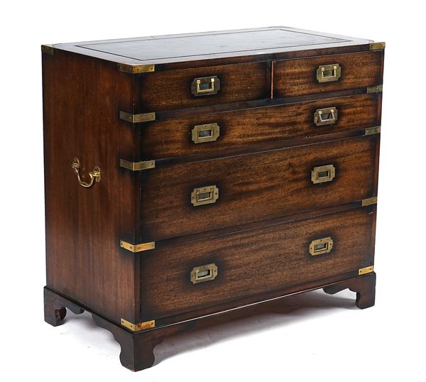 A CAMPAIGN STYLE BRASS BOUND MAHOGANY CHEST