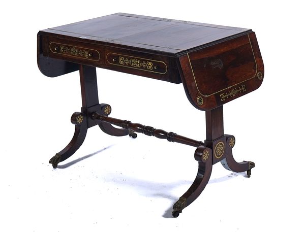 A REGENCY BRASS INLAID ROSEWOOD SOFA TABLE