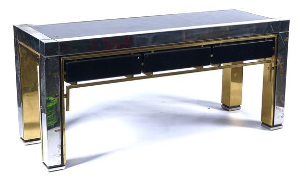 POSSIBLY WILLY RIZZO; A LACQUERED BRASS AND CHROME CONSOLE TABLE