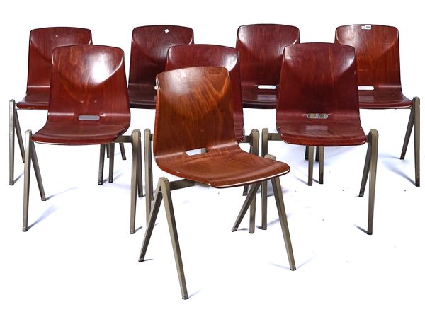 THUR-OP-SEAT - S22 MODEL; A SET OF SEVEN MID-20TH CENTURY STACKING DINING CHAIRS AND ONE MATCHED EXAMPLE (8)
