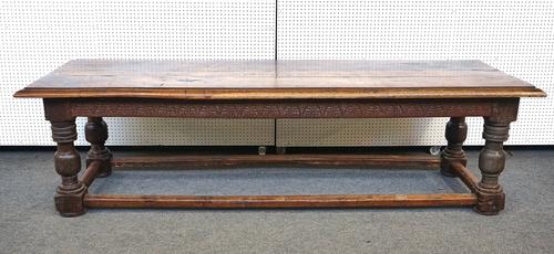 A 19TH CENTURY OAK REFECTORY TABLE, INCORPORATING EARLIER ELEMENTS