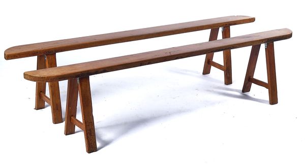 A PAIR OF 19TH CENTURY FRENCH FRUITWOOD BENCHES (2)