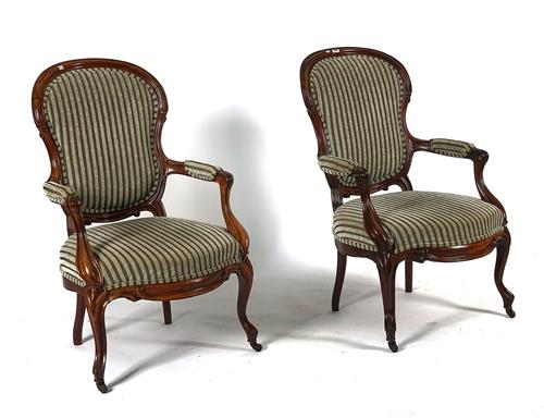 A PAIR OF LATE 19TH CENTURY FRENCH ROSEWOOD OPEN ARMCHAIRS (2)