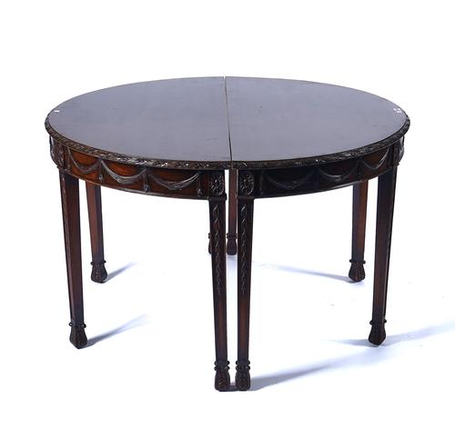 A PAIR OF GEORGE III MAHOGANY SEMI-ELLIPTICAL CONSOLE TABLES (2)