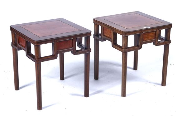 A PAIR OF LATE 19TH / EARLY 20TH CENTURY CHINESE SQUARE HARDWOOD OCCASIONAL TABLES (2)