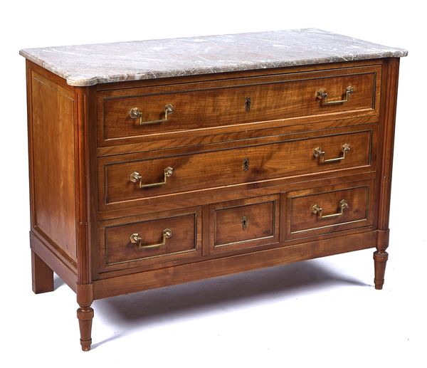 A LOUIS XVI STYLE MARBLE TOP COMMODE
