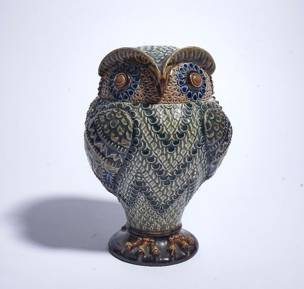 WITHDRAWN A DOULTON STONEWARE OWL TOBACCO JAR AND COVER