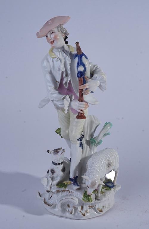A TALL MEISSEN FIGURE OF A SHEPHERD