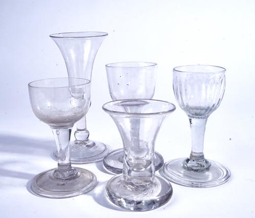 A GROUP OF FIVE SMALL ENGLISH DRINKING GLASSES (5)