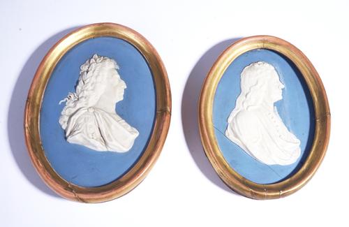 TWO WEDGWOOD BLUE JASPER-DIP PORTRAIT MEDALLIONS