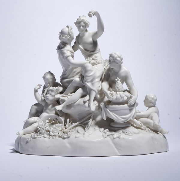 A NYMPHENBURG WHITE PORCELAIN GROUP OF FLORA AND POMONA