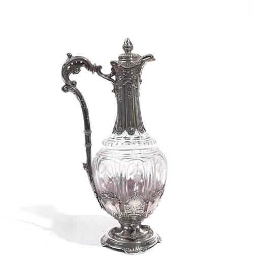 A VICTORIAN SILVER MOUNTED GLASS CLARET JUG