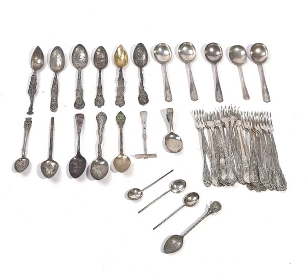 A COLLECTION OF SILVER, FOREIGN AND PLATED FLATWARE (QTY)