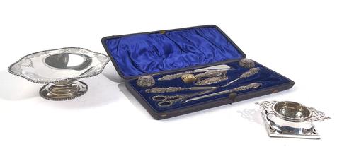 A SILVER BONBON BOWL AND TWO FURTHER ITEMS (3)