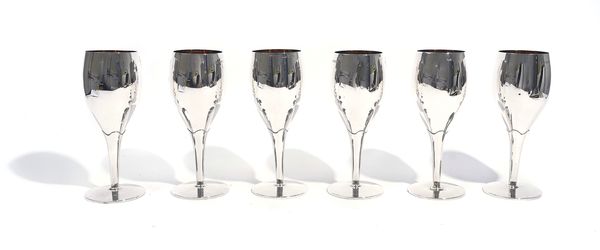 SIX SILVER WINE GOBLETS (6)