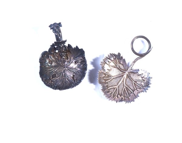 TWO SILVER LEAF SHAPED CADDY SPOONS (2)