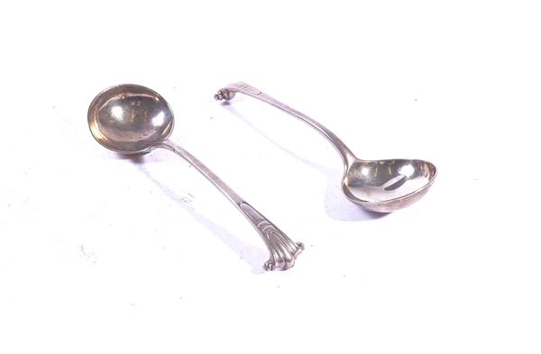 A PAIR OF LATE GEORGE II SILVER ONSLOW PATTERN SAUCE LADLES