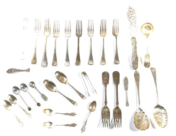A GROUP OF SILVER, FOREIGN AND PLATED FLATWARE (QTY)