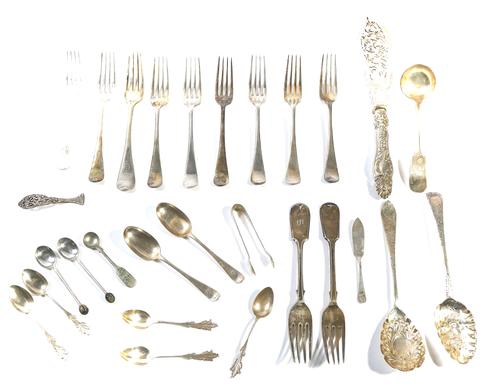 A GROUP OF SILVER, FOREIGN AND PLATED FLATWARE (QTY)