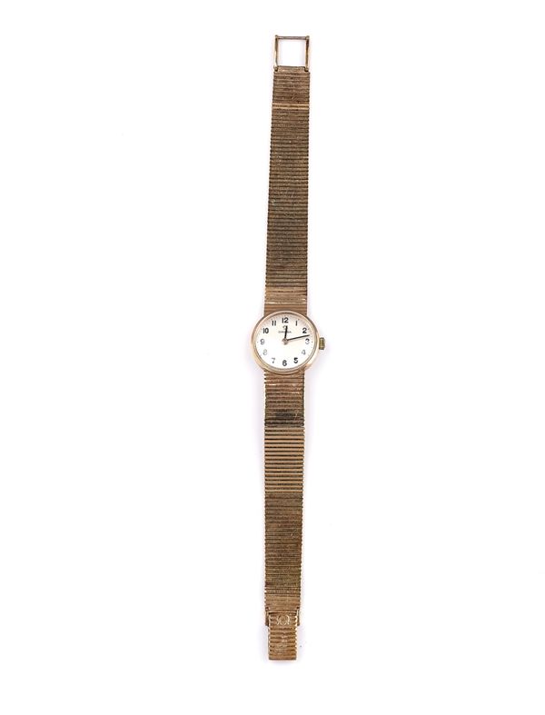 AN OMEGA 9CT GOLD LADY'S BRACELET WRISTWATCH