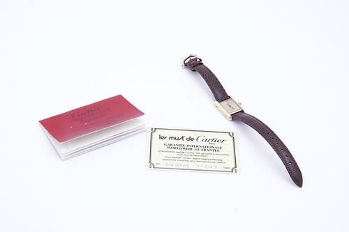 A MUST DE CARTIER LADY'S SILVER GILT TANK WRISTWATCH