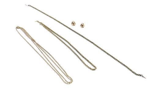 THREE CHAINS AND A PAIR OF EARSTUDS (4)