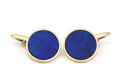A PAIR OF GOLD MOUNTED LAPIS LAZULI CUFFLINKS
