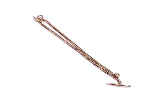 A 9CT GOLD UNIFORM CURB LINK WATCH ALBERT CHAIN