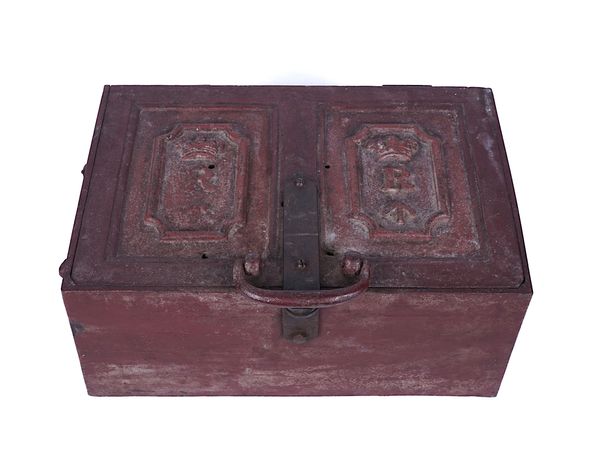 A VICTORIAN CAST IRON STRONG BOX