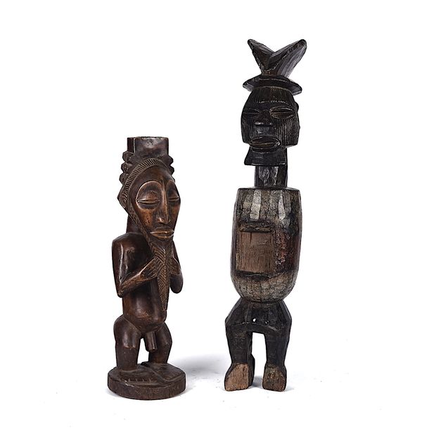 A CARVED WOOD POWER FIGURE AND ANOTHER MALE FIGURE,  DEMOCRATIC REPUBLIC OF CONGO (2)