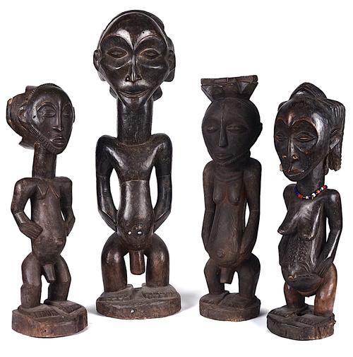 FOUR LUBA FERTILITY FIGURES, CARVED WOOD, DEMOCRATIC REPUBLIC OF CONGO