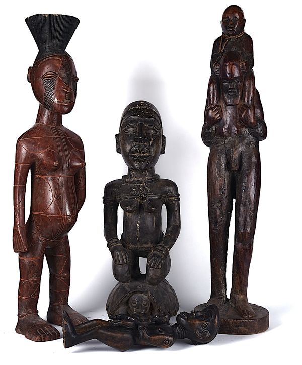 A GROUP OF FOUR CARVED WOOD FIGURES, DEMOCRATIC REPUBLIC OF CONGO