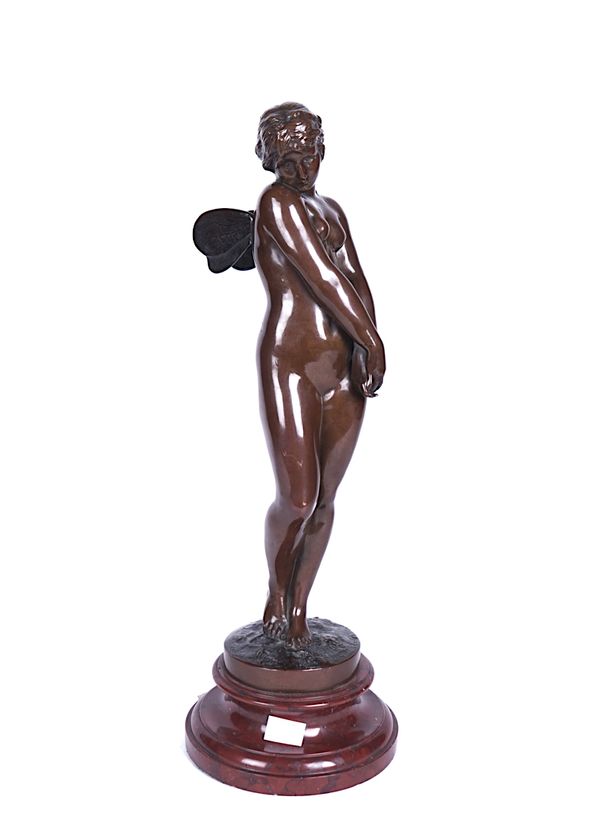 GUSTAV H. EBERLEIN (1846-1926);  A BRONZE SCULPTURE OF A FEMALE ‘NUDE WITH WINGS’